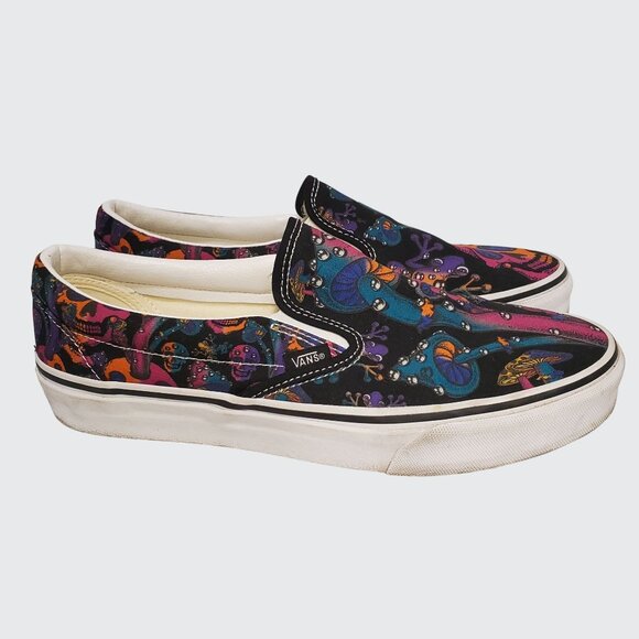 VANS Slip On Mushroom Skull Trippy Drip Psychedelic Mens 9 /Womens 10.5 - Picture 3 of 7